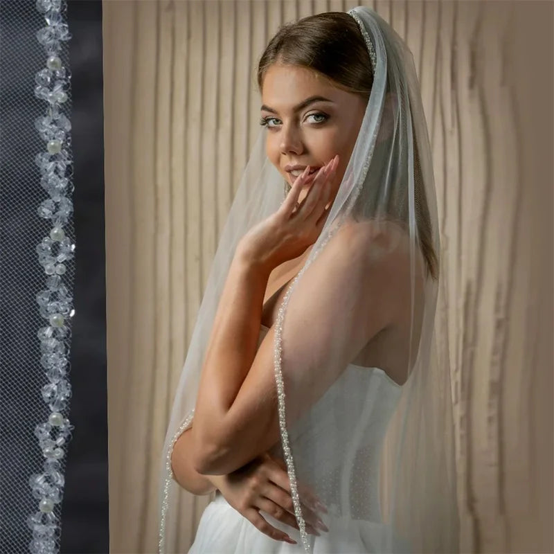 Delicate Pearl & Crystal Beaded Edge Veil