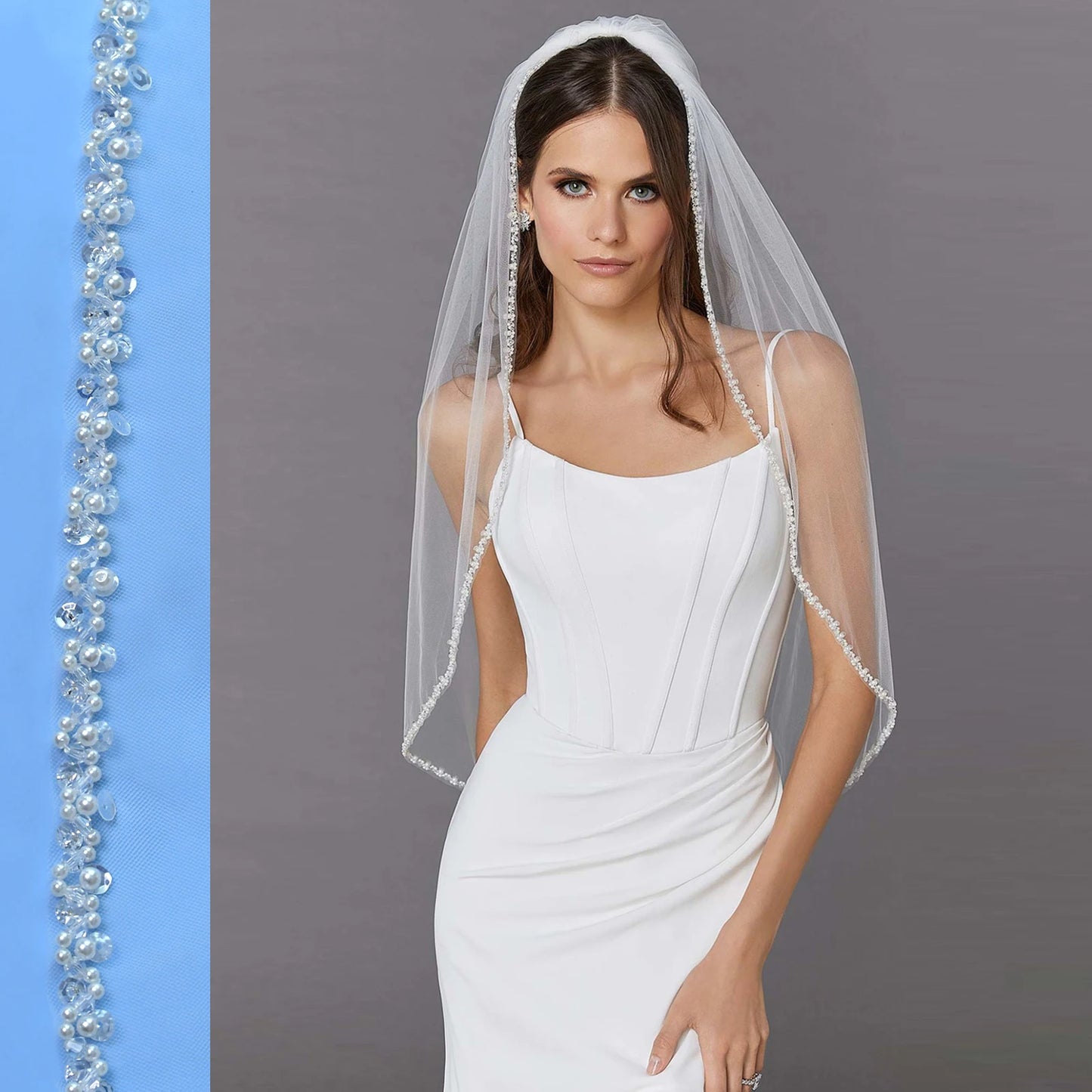 Delicate Pearl & Crystal Beaded Edge Veil