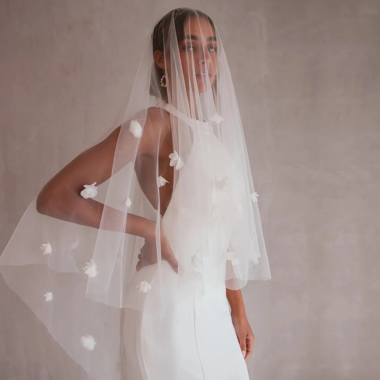 Whimsical 3D Floral Two-Tier Fingertip Veil