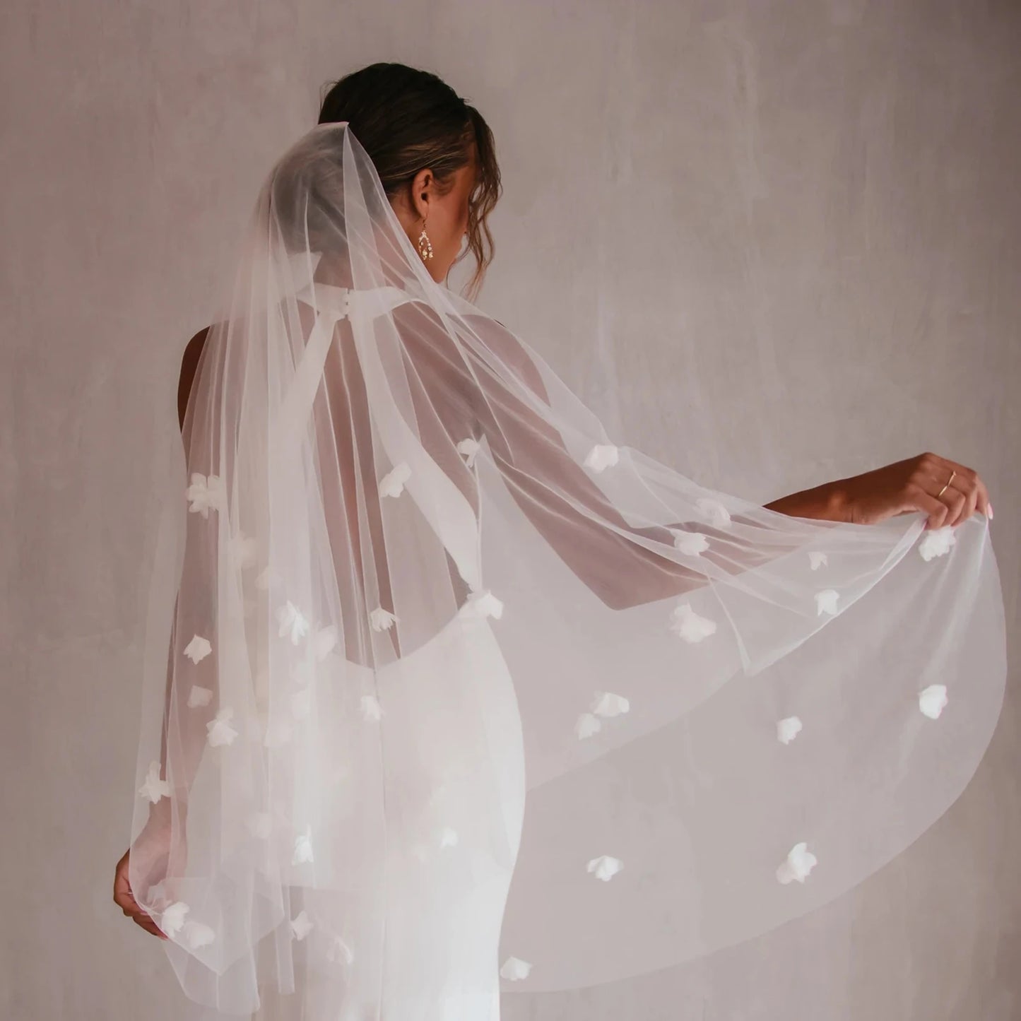Whimsical 3D Floral Two-Tier Fingertip Veil
