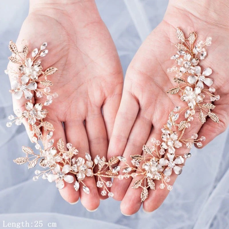 The "Elora" Floral Pearl & Crystal Hair Vine