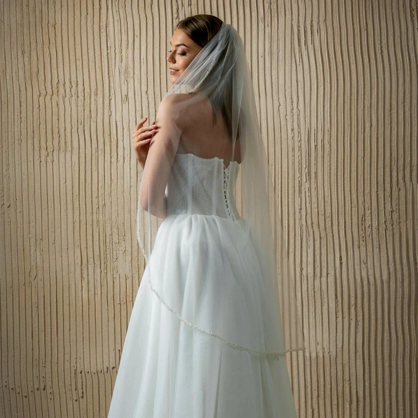 Delicate Pearl & Crystal Beaded Edge Veil