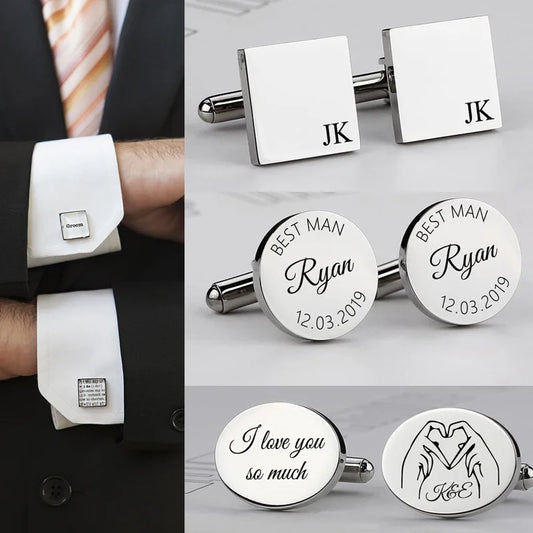 Personalized Wedding Cufflinks for Groom & Groomsmen | Custom Engraved Keepsake Gift
