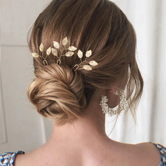 Delicate Pearl & Leaf Bridal Hair Pins | Set of 3 Wedding Hair Accessories