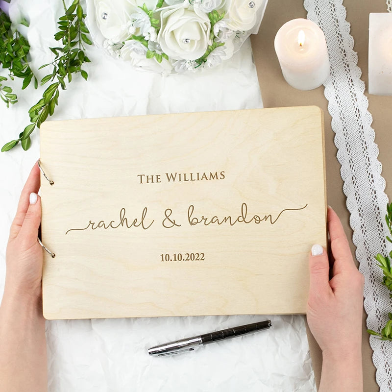 Personalized Wooden Wedding Guest Book | Rustic Photo Album & Keepsake | Custom Engraved Guestbook for Wedding, Anniversary, Bridal Shower