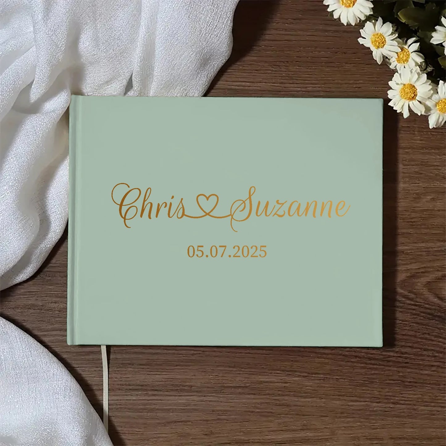 Personalized Sage Green Wedding Guest Book | Custom Gold Foil Signing Book for Weddings, Bridal Showers & Anniversaries
