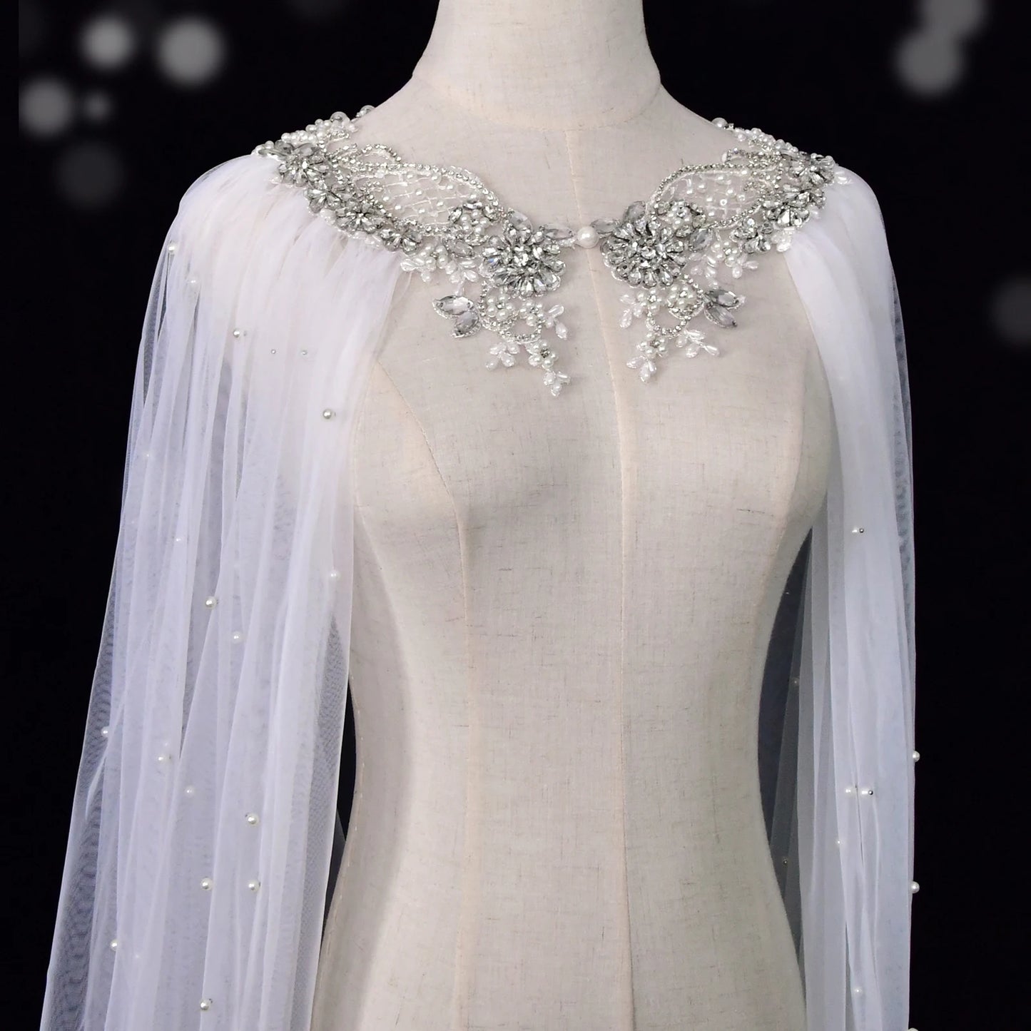 Show-Stopper Pearl & Crystal Bridal Cape | Cathedral Length