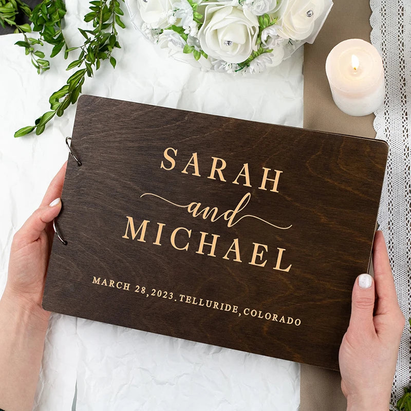 Personalized Wooden Wedding Guest Book | Rustic Photo Album & Keepsake | Custom Engraved Guestbook for Wedding, Anniversary, Bridal Shower