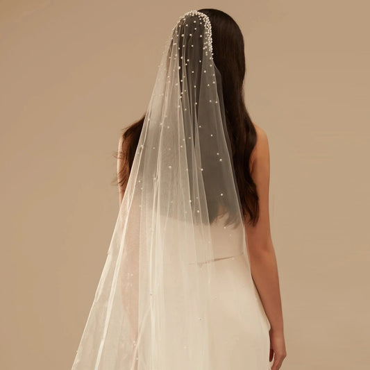 Modern Scattered Pearl Veil | Fingertip, Chapel & Cathedral Lengths