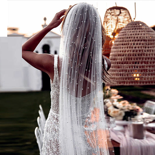 Ethereal Pearl Wedding Veil | Scattered Pearl Bridal Veil in Fingertip, Chapel & Cathedral Lengths