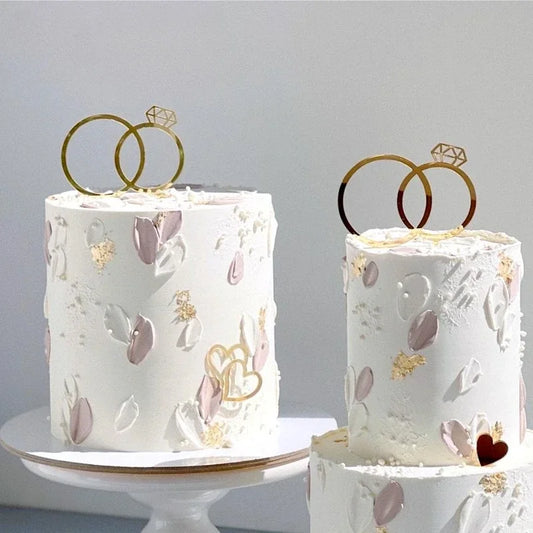 Modern Gold Ring Cake Topper | Acrylic Wedding & Engagement Decoration | Double Ring Cake Pick