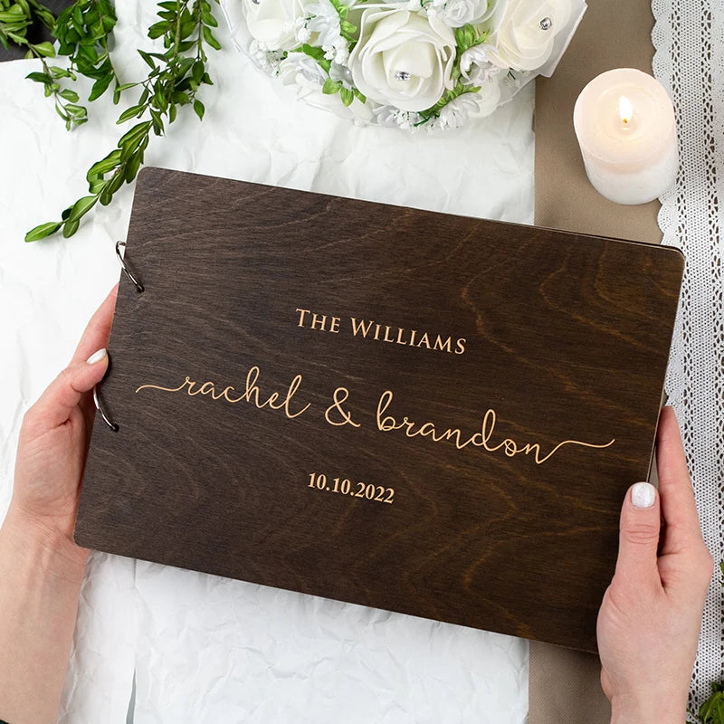 Personalized Wooden Wedding Guest Book | Rustic Photo Album & Keepsake | Custom Engraved Guestbook for Wedding, Anniversary, Bridal Shower