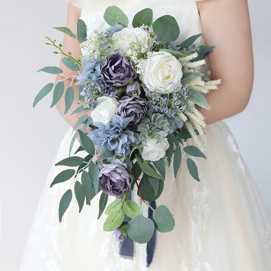Dusty Blue & Navy Wedding Bouquet Collection | Artificial Flowers, Boutonnieres & Corsages