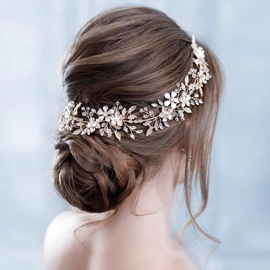 The "Elora" Floral Pearl & Crystal Hair Vine