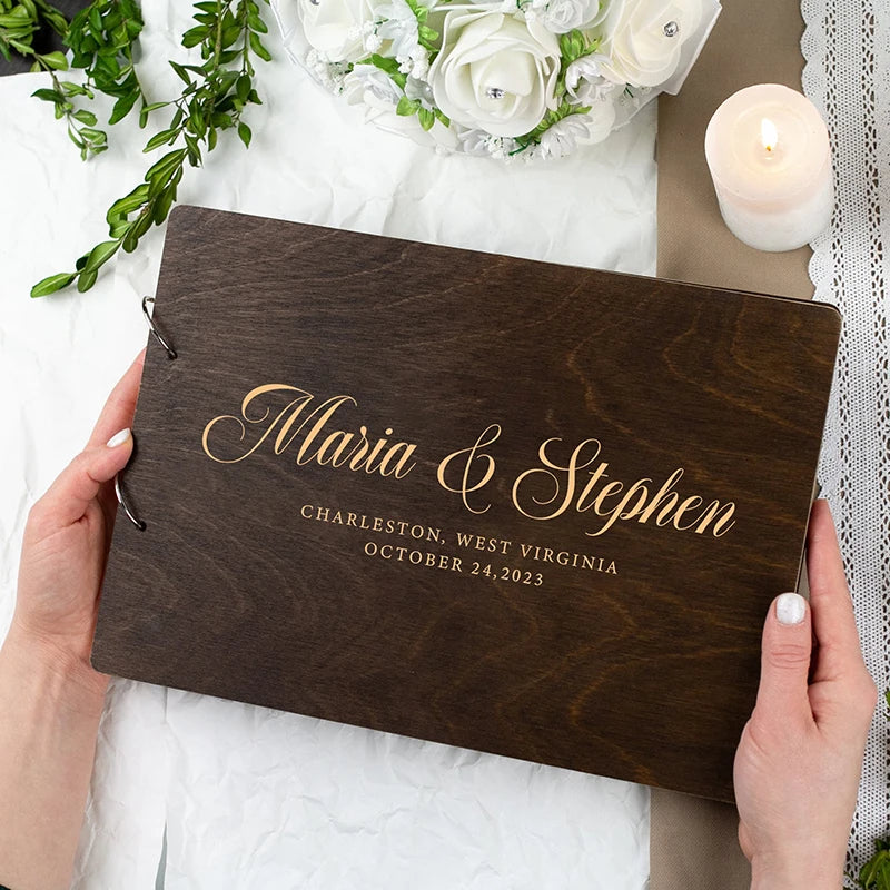 Personalized Wooden Wedding Guest Book | Rustic Photo Album & Keepsake | Custom Engraved Guestbook for Wedding, Anniversary, Bridal Shower