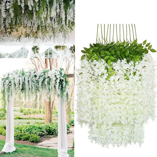 Hanging Wisteria Garland | Silk Flower Wedding & Arch Decor (12-Pack)