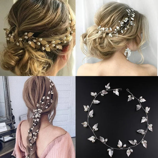 Romantic Pearl & Leaf Bridal Hair Vine | Versatile Wedding Headpiece