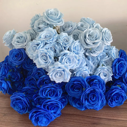 9-Head Blue Rose Bouquet | Lifelike Artificial Roses for Wedding Centerpieces, "Something Blue" & Home Decor