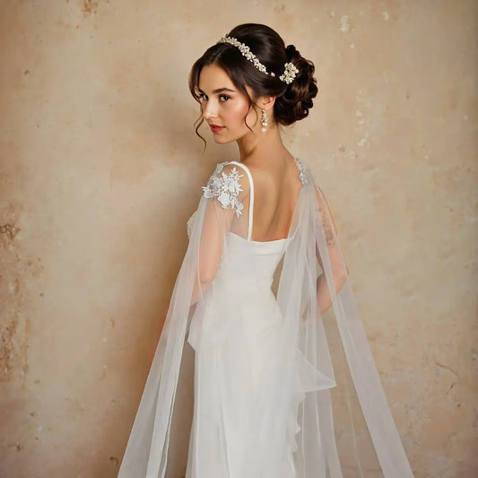 Ethereal Lace Appliqué Bridal Cape | Cathedral Length