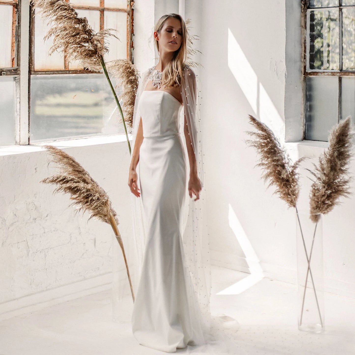 Show-Stopper Pearl & Crystal Bridal Cape | Cathedral Length
