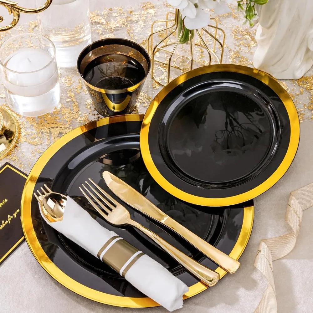 Glamorous Black & Gold Wedding Dinnerware | Complete Reception Set