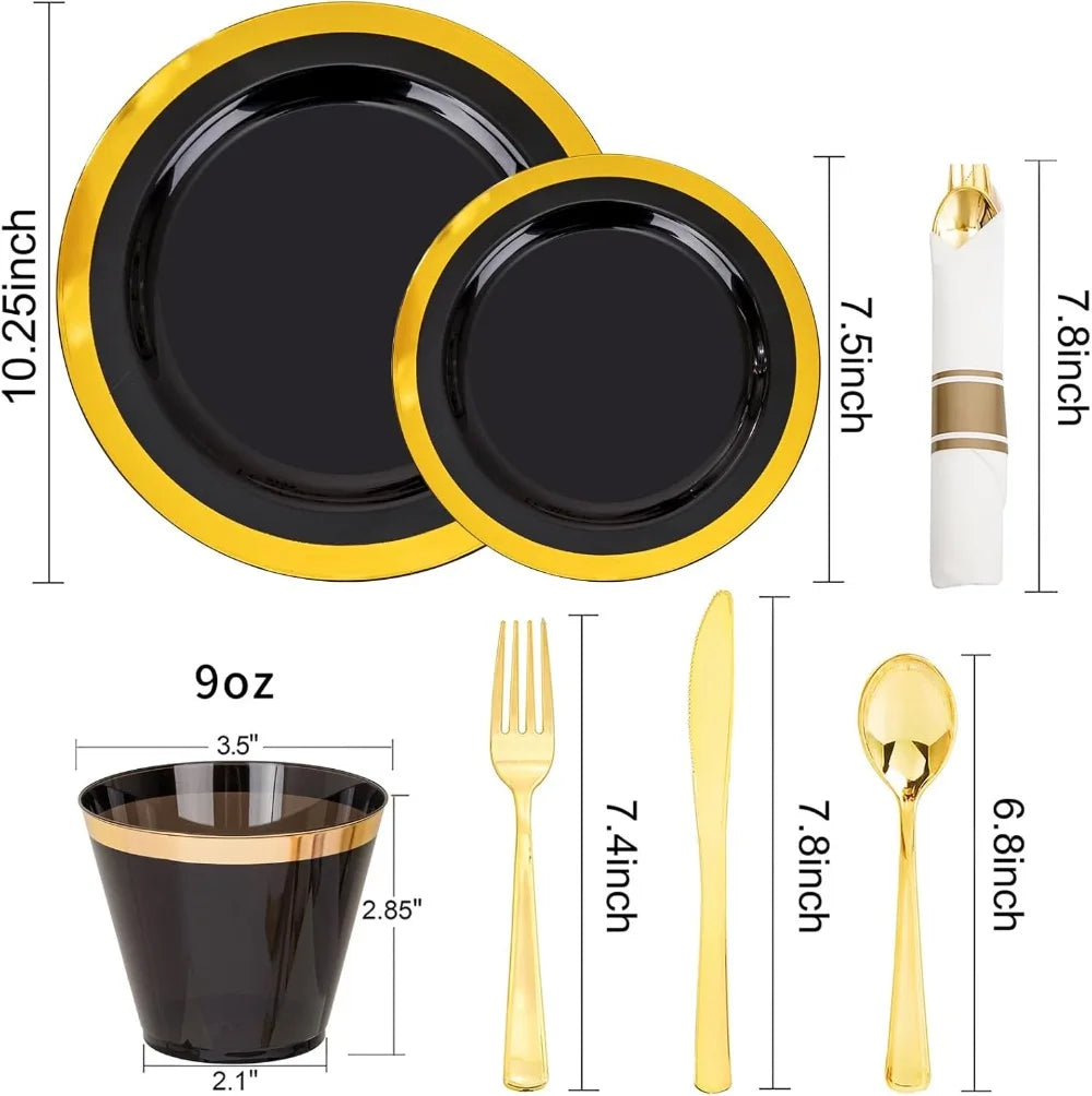 Glamorous Black & Gold Wedding Dinnerware | Complete Reception Set