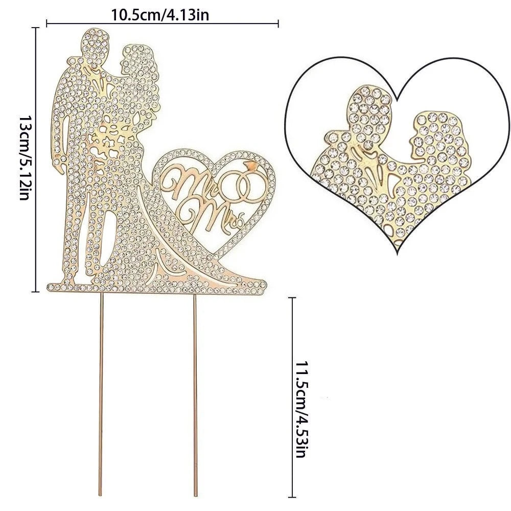 Mr & Mrs" Wedding Cake Topper | Rhinestone Bride & Groom Topper