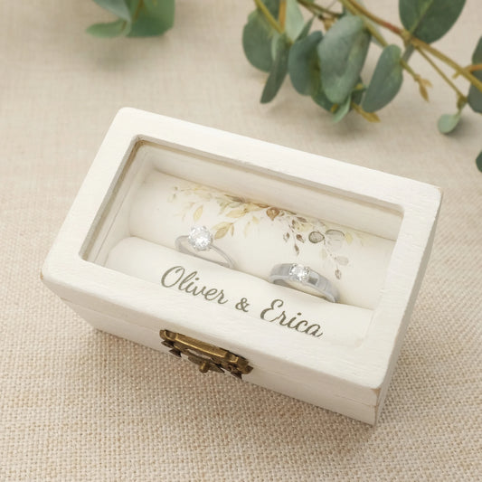 Personalized White Wooden Ring Box with Acrylic Lid