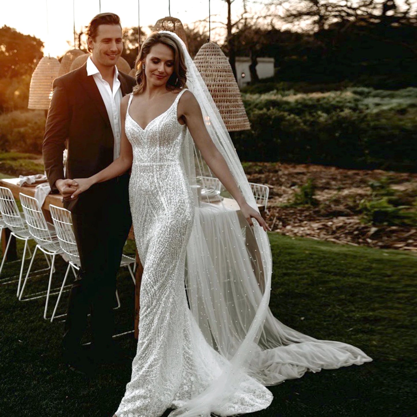 Ethereal Pearl Wedding Veil | Scattered Pearl Bridal Veil in Fingertip, Chapel & Cathedral Lengths