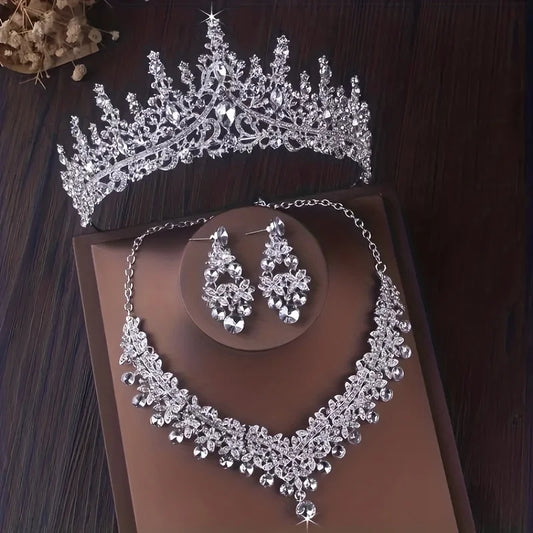Royal Crystal Bridal Jewelry Set | Tiara, Necklace & Earrings