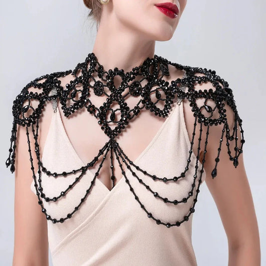 Vintage Pearl & Crystal Shoulder Necklace | Bridal Capelet