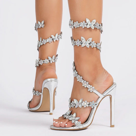 Crystal Leaf Embellished Statement Heels