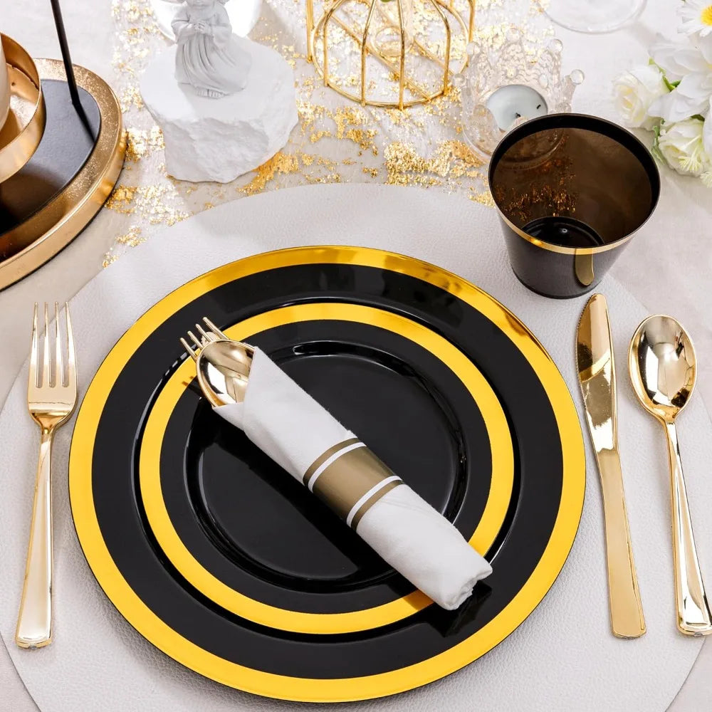 Glamorous Black & Gold Wedding Dinnerware | Complete Reception Set