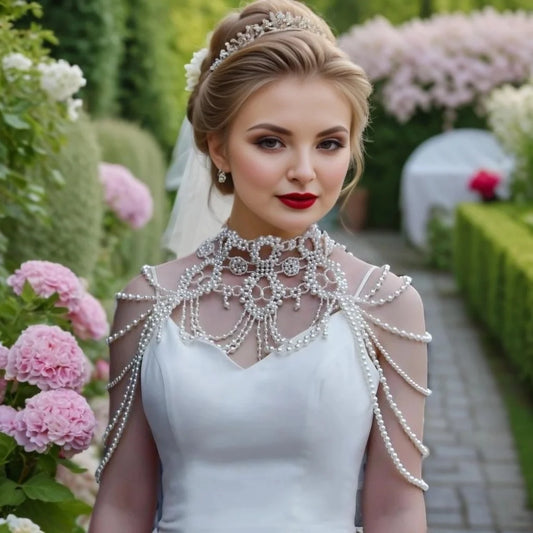 Vintage Pearl & Crystal Shoulder Necklace | Bridal Capelet
