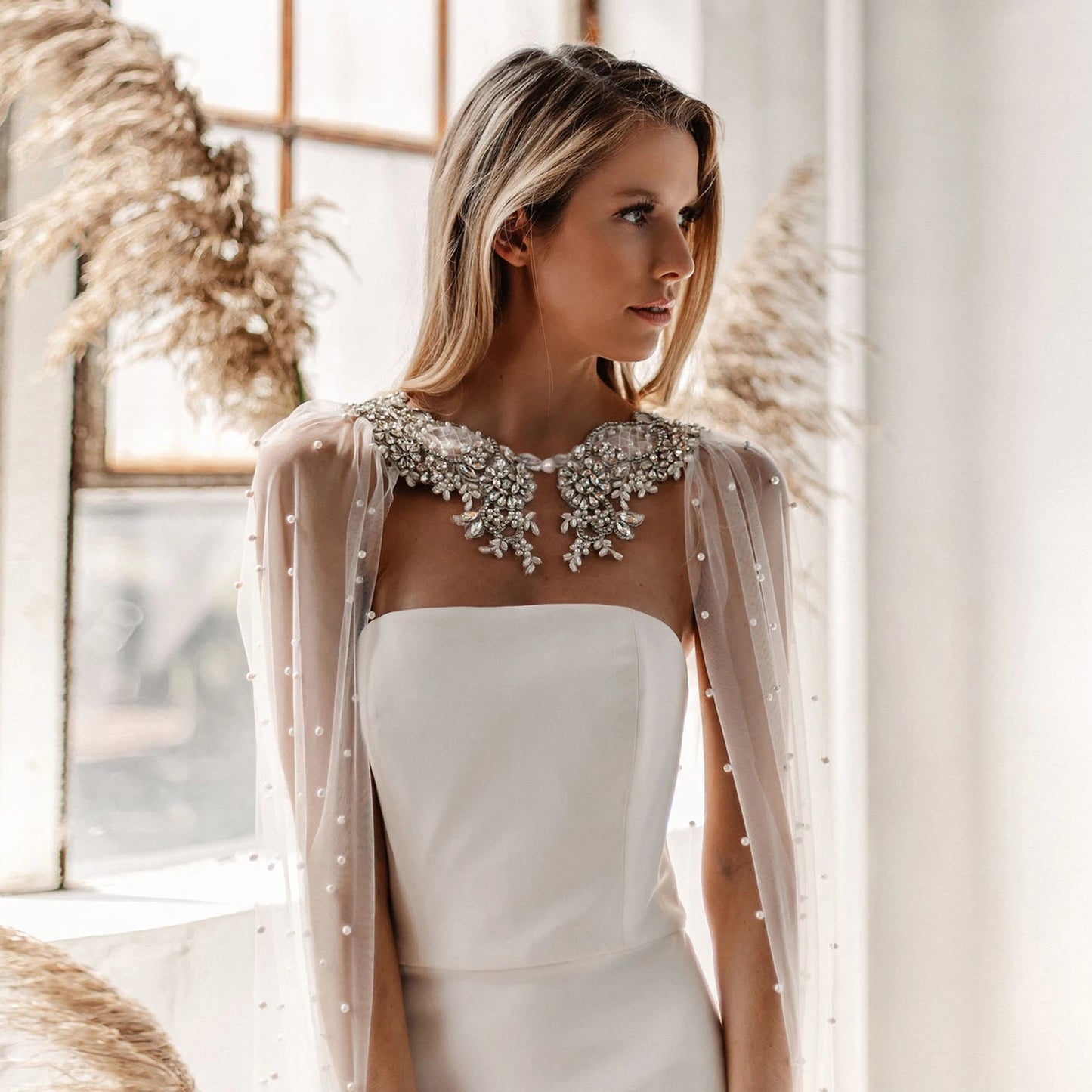 Show-Stopper Pearl & Crystal Bridal Cape | Cathedral Length