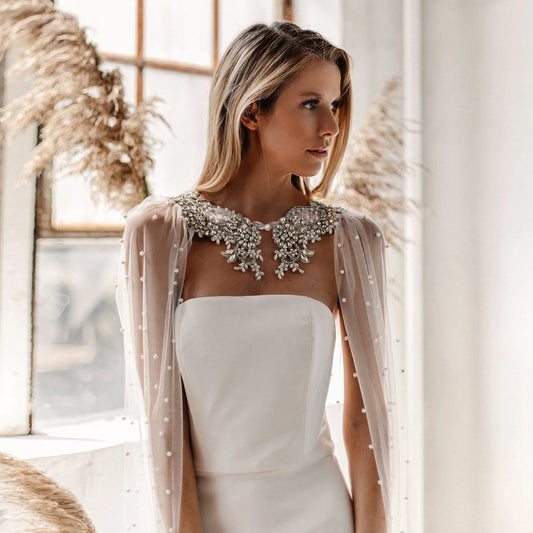 Show-Stopper Pearl & Crystal Bridal Cape | Cathedral Length