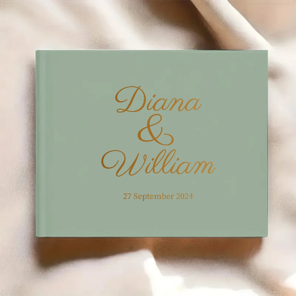 Personalized Sage Green Wedding Guest Book | Custom Gold Foil Signing Book for Weddings, Bridal Showers & Anniversaries