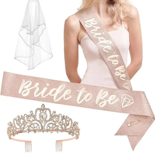Bride to Be Kit | Rose Gold Tiara, Sash & Veil Set | Bachelorette Party & Bridal Shower Gift