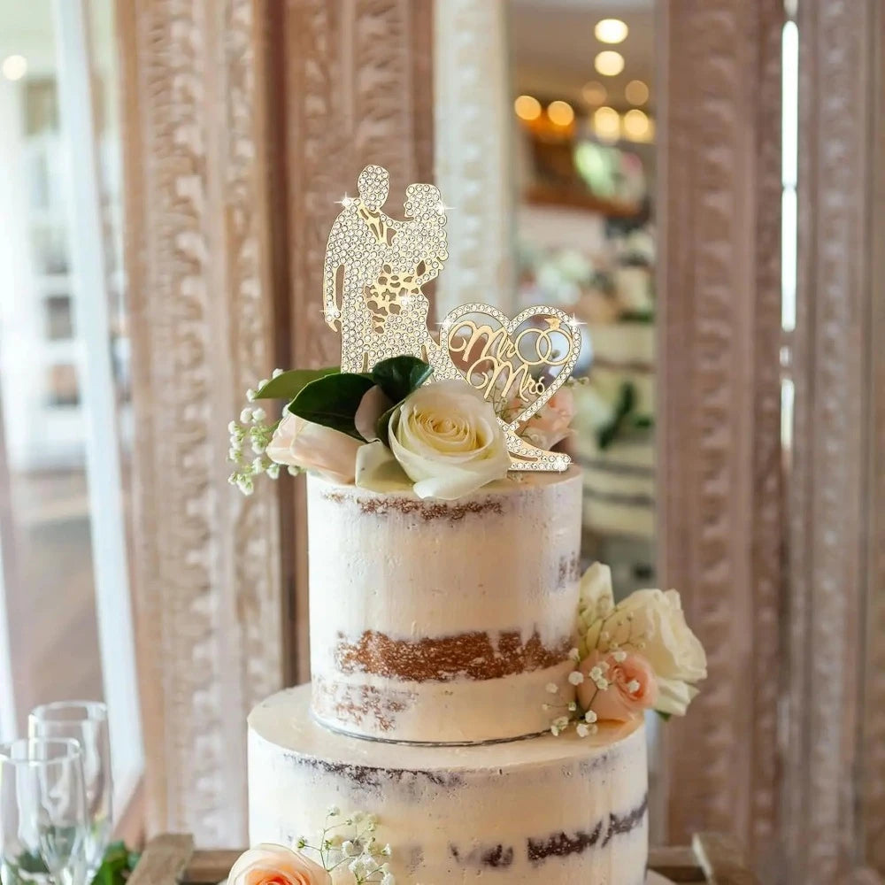 Mr & Mrs" Wedding Cake Topper | Rhinestone Bride & Groom Topper