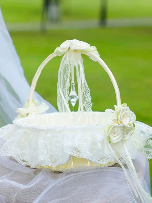 Romantic Lace & Satin Flower Girl Basket