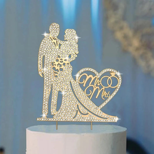 Mr & Mrs" Wedding Cake Topper | Rhinestone Bride & Groom Topper