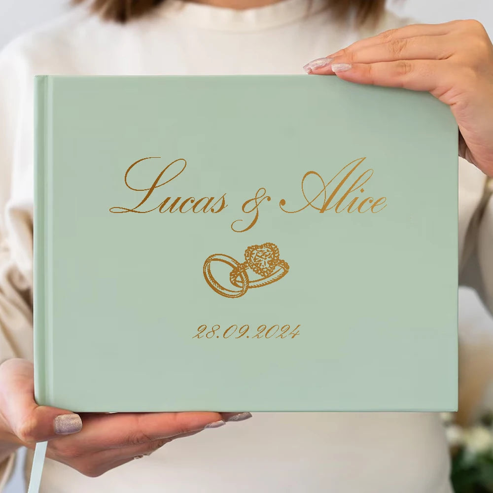 Personalized Sage Green Wedding Guest Book | Custom Gold Foil Signing Book for Weddings, Bridal Showers & Anniversaries