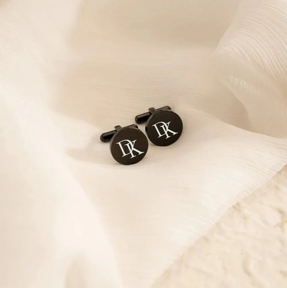 Personalized Round Wedding Cufflinks | Custom Initial & Date Gift for Groom, Groomsmen