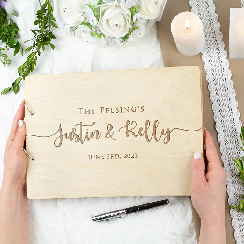Personalized Wooden Wedding Guest Book | Rustic Photo Album & Keepsake | Custom Engraved Guestbook for Wedding, Anniversary, Bridal Shower