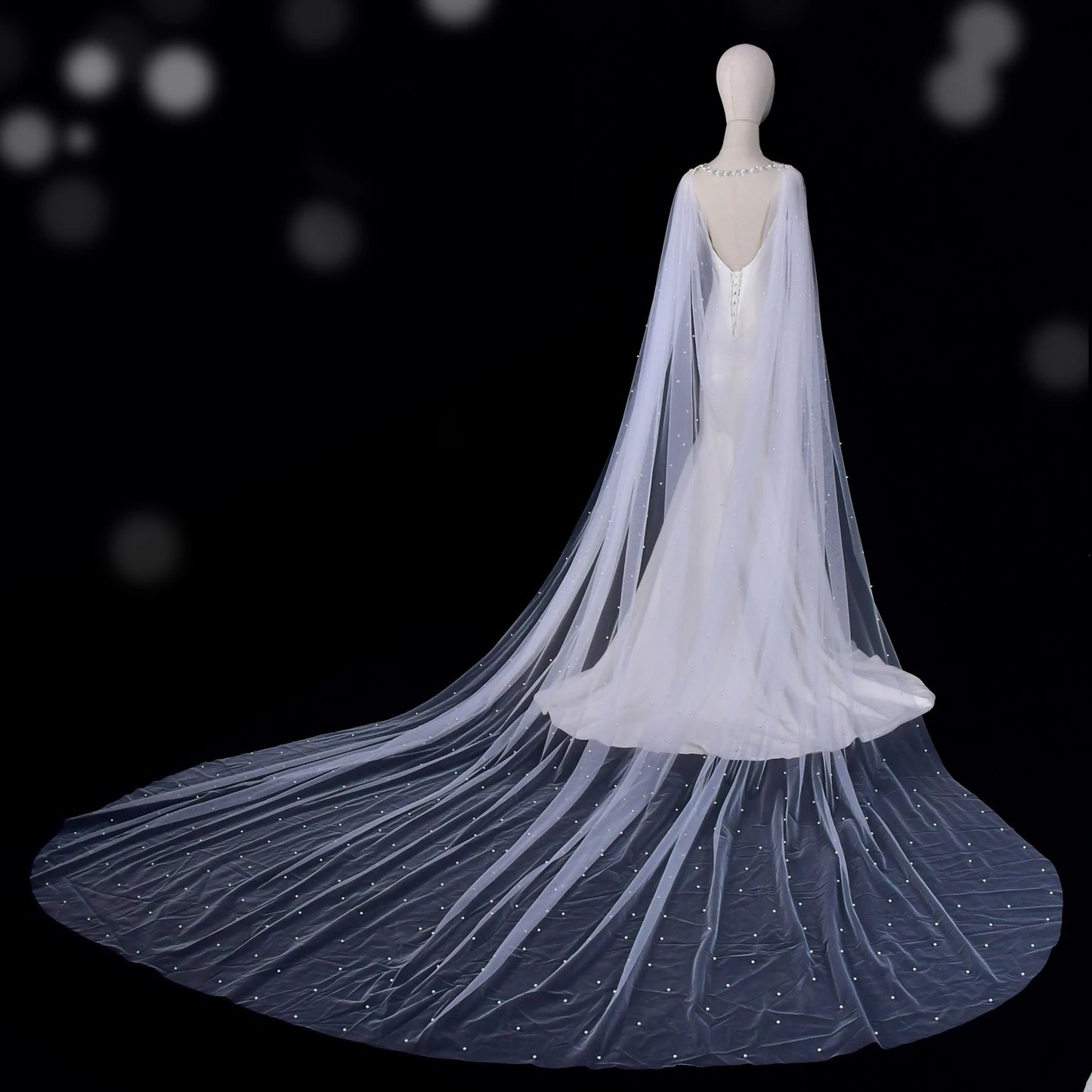 Show-Stopper Pearl & Crystal Bridal Cape | Cathedral Length