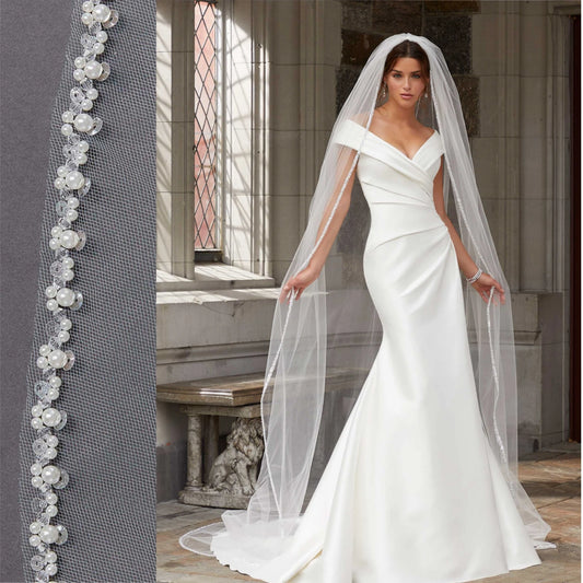 The "Isabelle" Pearl & Crystal Cathedral Veil