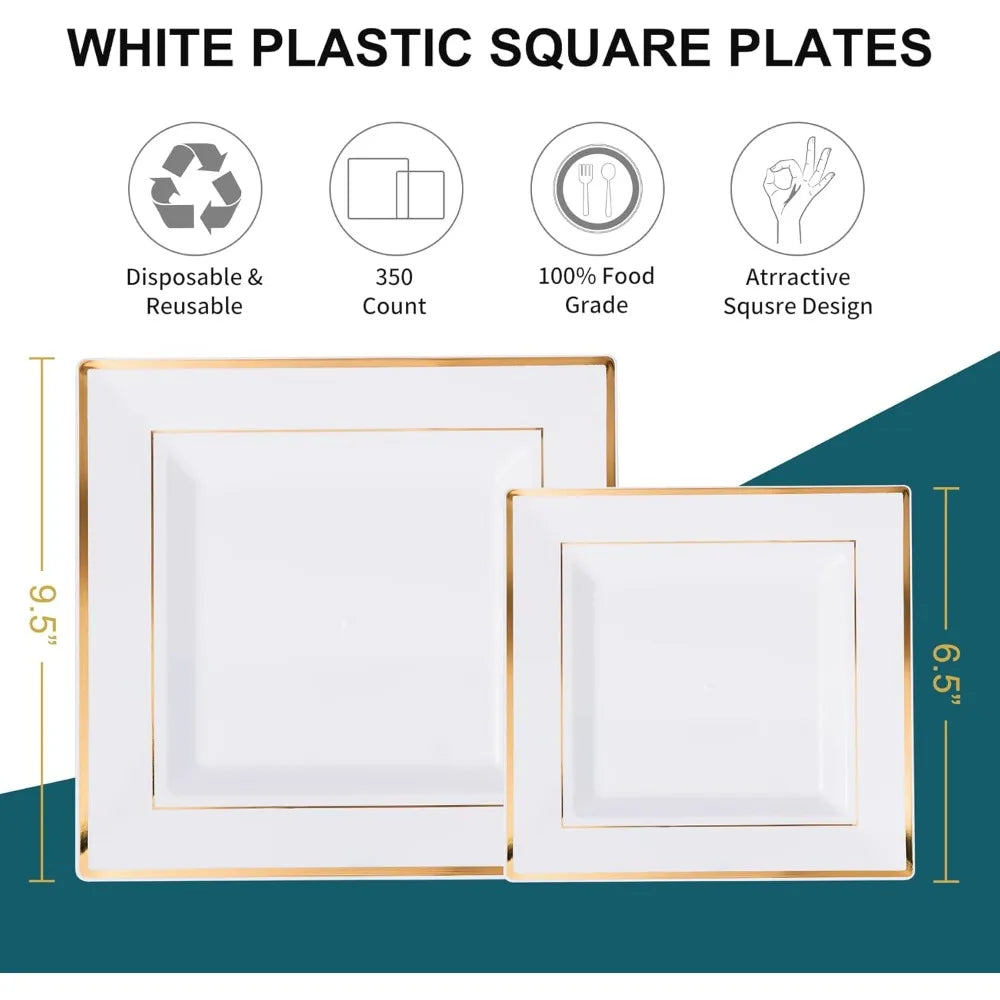 Chic Modern Gold & White Dinnerware | Complete 50-Guest Set for Wedding Receptions
