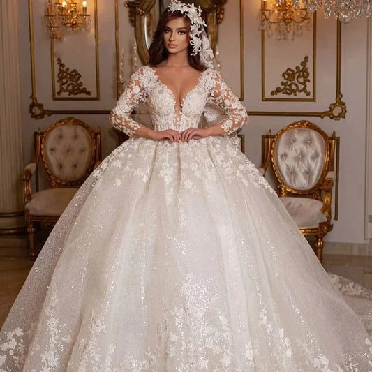 "Anastasia" Royal Ball Gown with 3D Floral Lace & Sparkle
