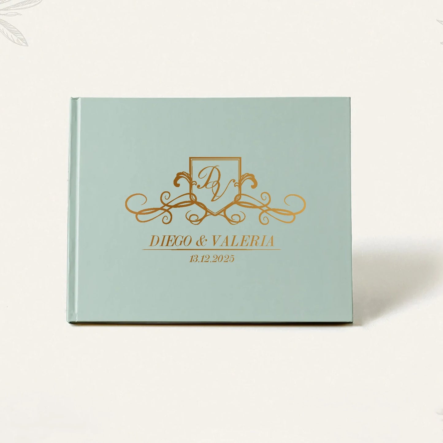 Personalized Sage Green Wedding Guest Book | Custom Gold Foil Signing Book for Weddings, Bridal Showers & Anniversaries