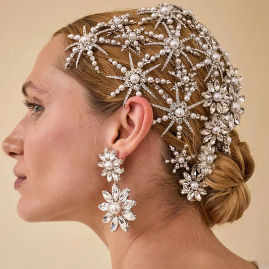 Celestial Starburst Pearl & Crystal Bridal Headpiece